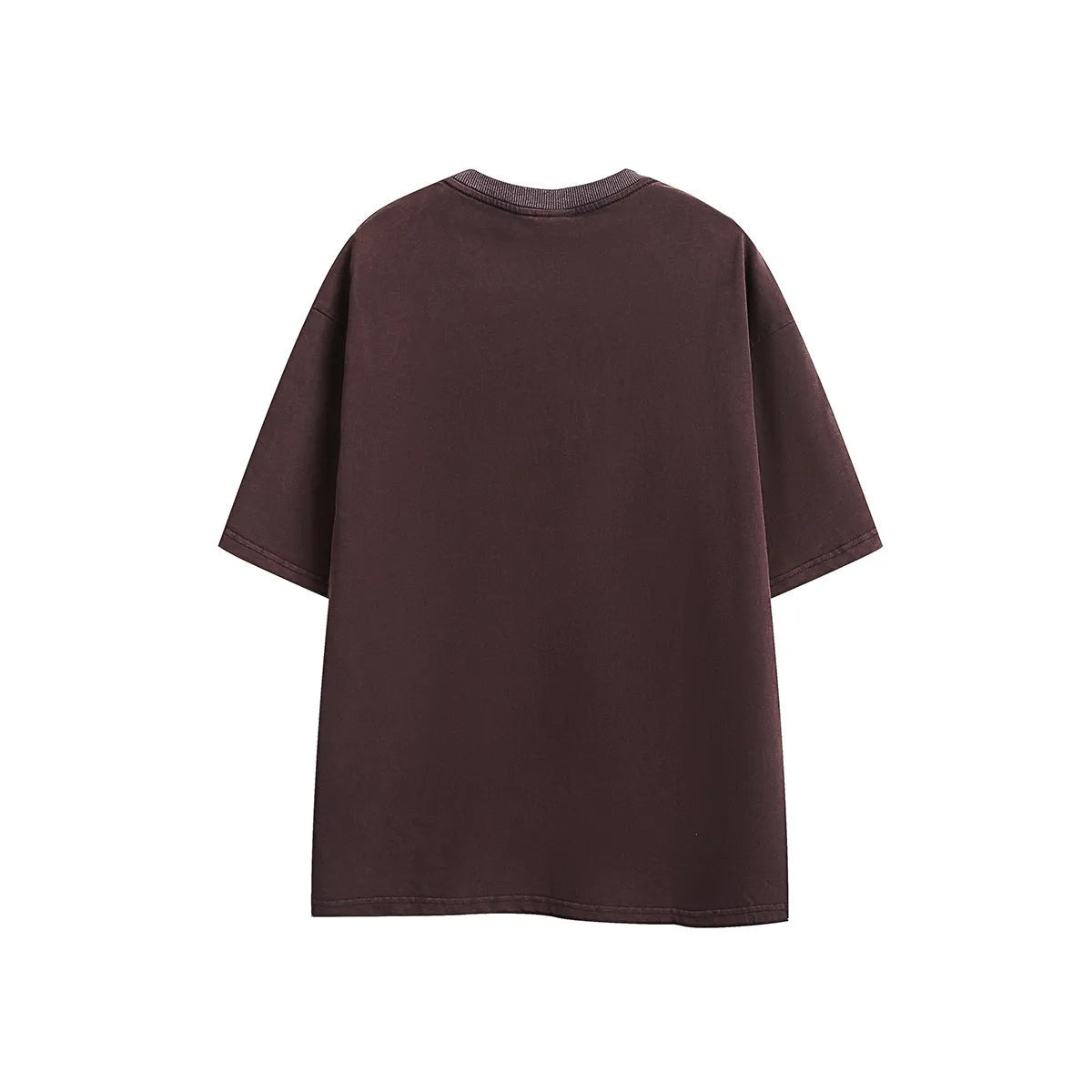 Men's loose-fit short-sleeve cotton t-shirt in vintage washed style with embroidery, in black or purple.
