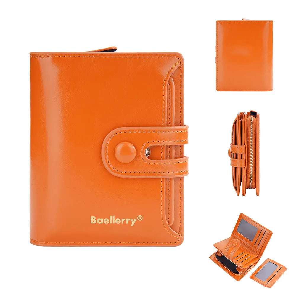 Women's PU leather card holder wallet in a choice of eight colours showing smooth polyester lining.