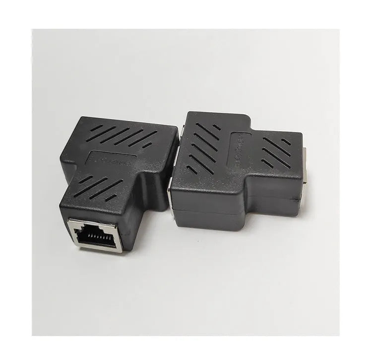 RJ45 network cable splitter adapter in white, yellow, red, blue, and black colours