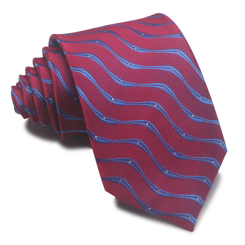 8cm wide red and black striped jacquard tie with an arrow point tip for men's formal wear