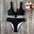 Pure colour polyester bikini swimwear set in European styling