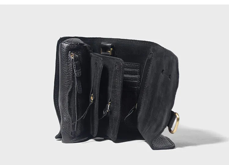 Handmade cow leather vintage wallet with tape extraction closure in black or dark brown