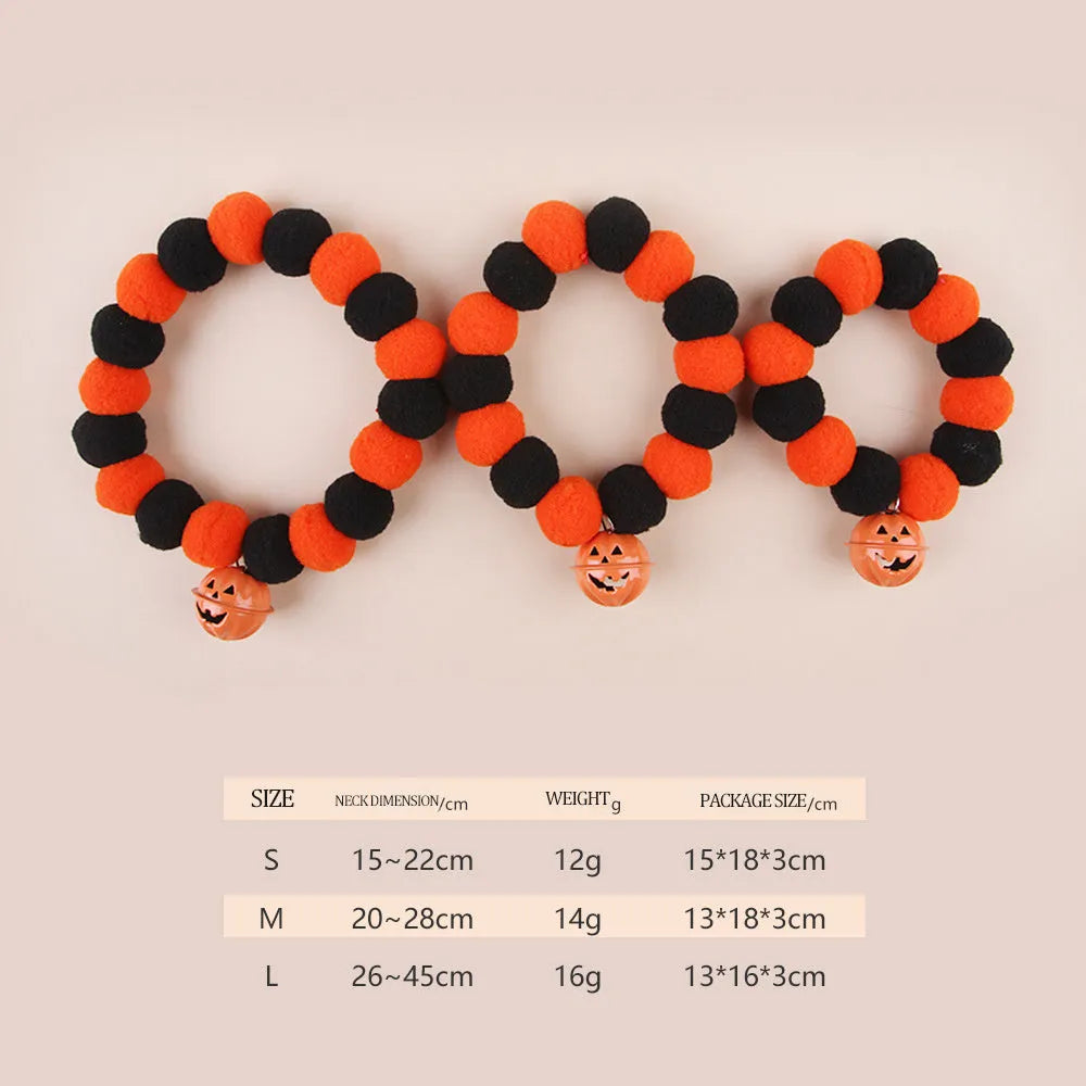 Halloween cat collar with pumpkin trick-or-treat design in three sizes
