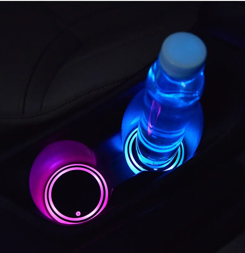 Colourful LED light-up cup coaster for car holder with USB cable and solar panel