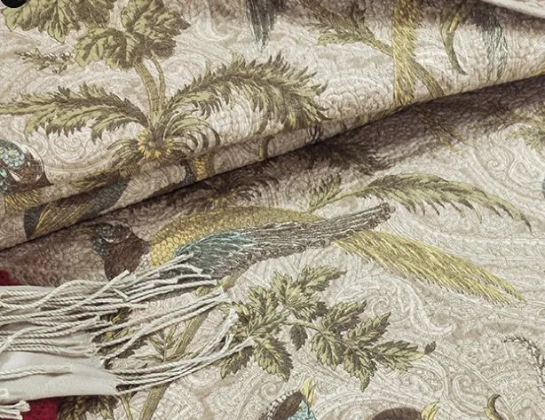 Blue American floral quilted cotton bedspread set on a bed, showing the three-piece 230x250 cm cover.