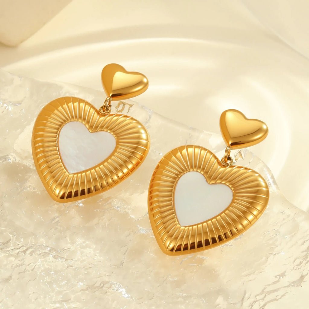 Gold-colour heart-shaped stainless steel earrings for women with electroplated finish