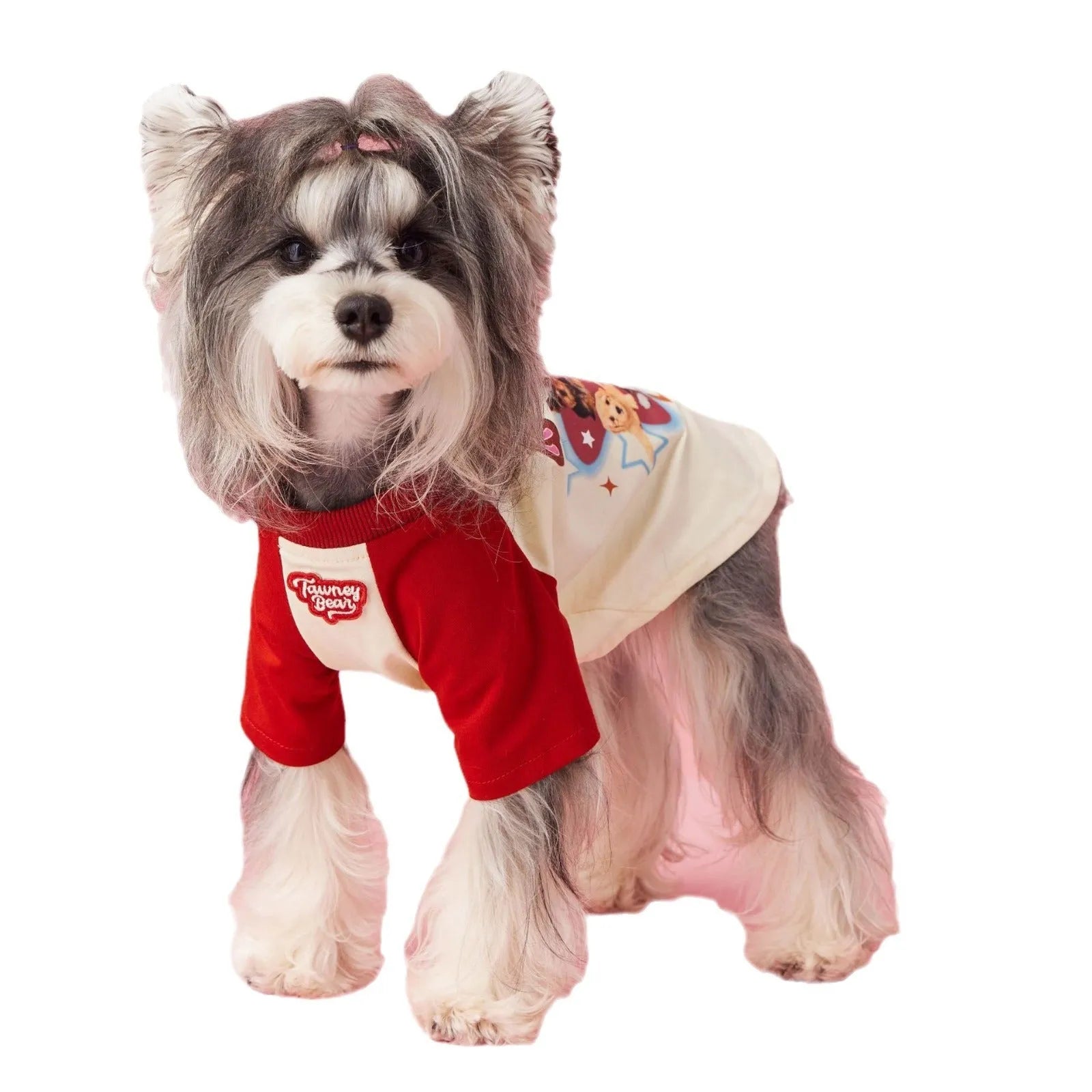 Cotton dog summer clothes with contrast colour detailing in embroidered red colour