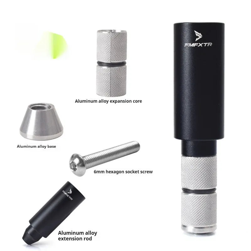Pair of silver aluminium alloy folding bicycle handlebar extension rods showing extended and folded positions.