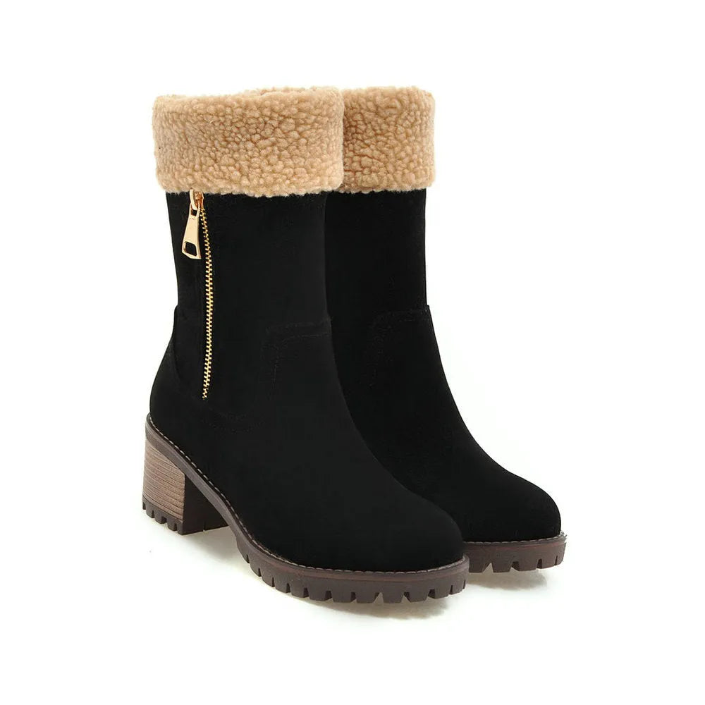 Men's snow boots with rubber soles and plush lining in black, grey, green, or orange colours