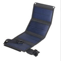 Foldable solar panel portable charger in black with compact folded size 185x115x25mm