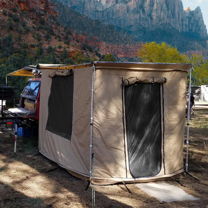 Black glue rainproof camping tent with aluminium alloy poles in camouflage style.