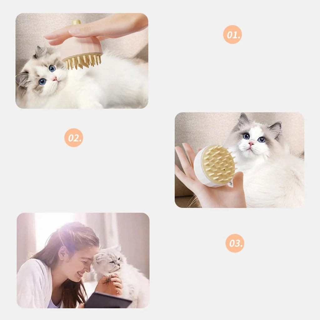 Green pet bath massage brush with dual-sided head and drain holes for dog and cat grooming