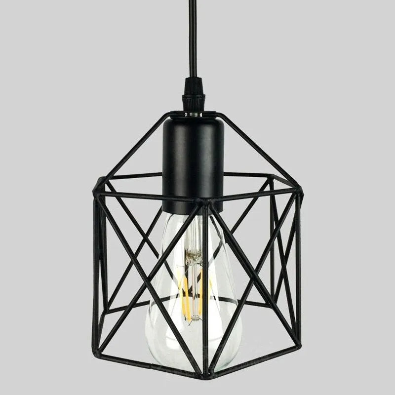 American country style decorative pendant light with an iron shade, showing its dimensions.