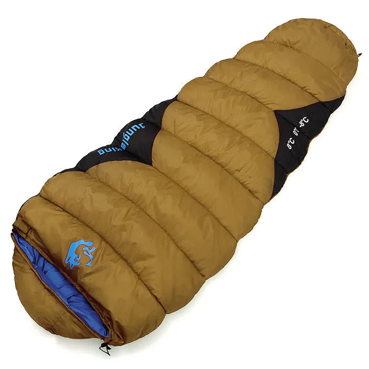 Camping sleeping bag with compression sack in Army Green colour for winter use.