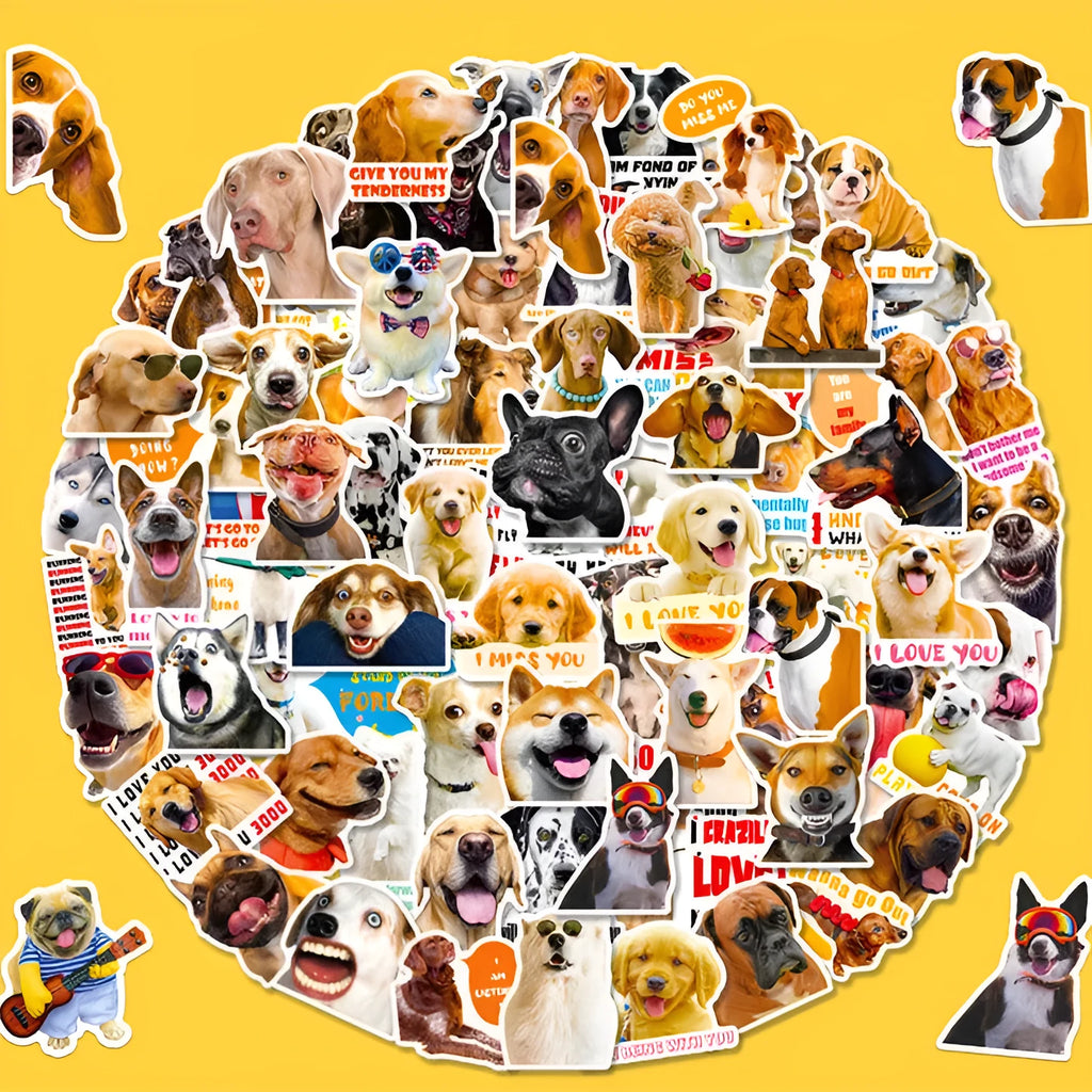Pack of 100 realistic dog facial expression stickers in Nordic design style
