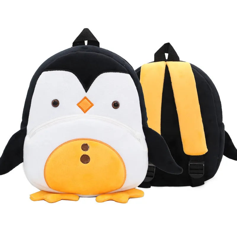 Plush animal backpack for children with zipper closure measuring 26x24x10cm