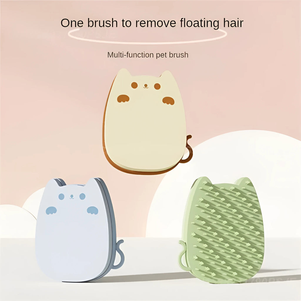 Brown blue or green silicone pet hair brush with dual bristles for cats and dogs