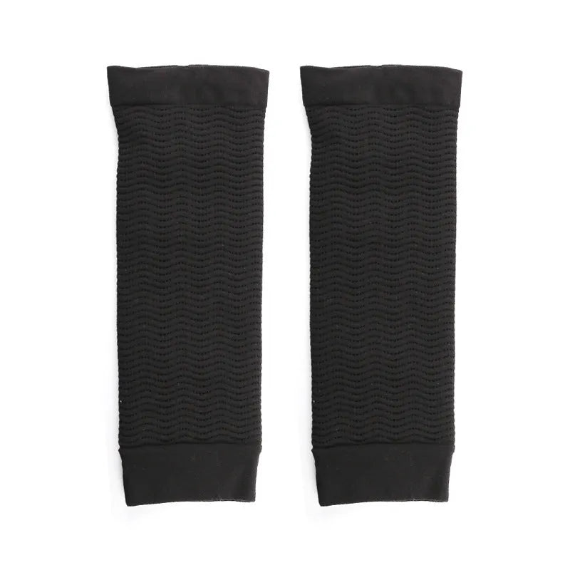 Women's black and skin colour shaping arm sleeves made from nylon fabric for middle-aged women