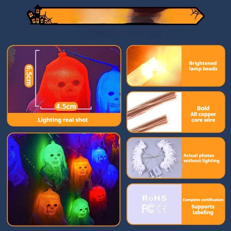 Halloween battery-powered coloured LED fairy lights for indoor wall horror decoration with plastic housing