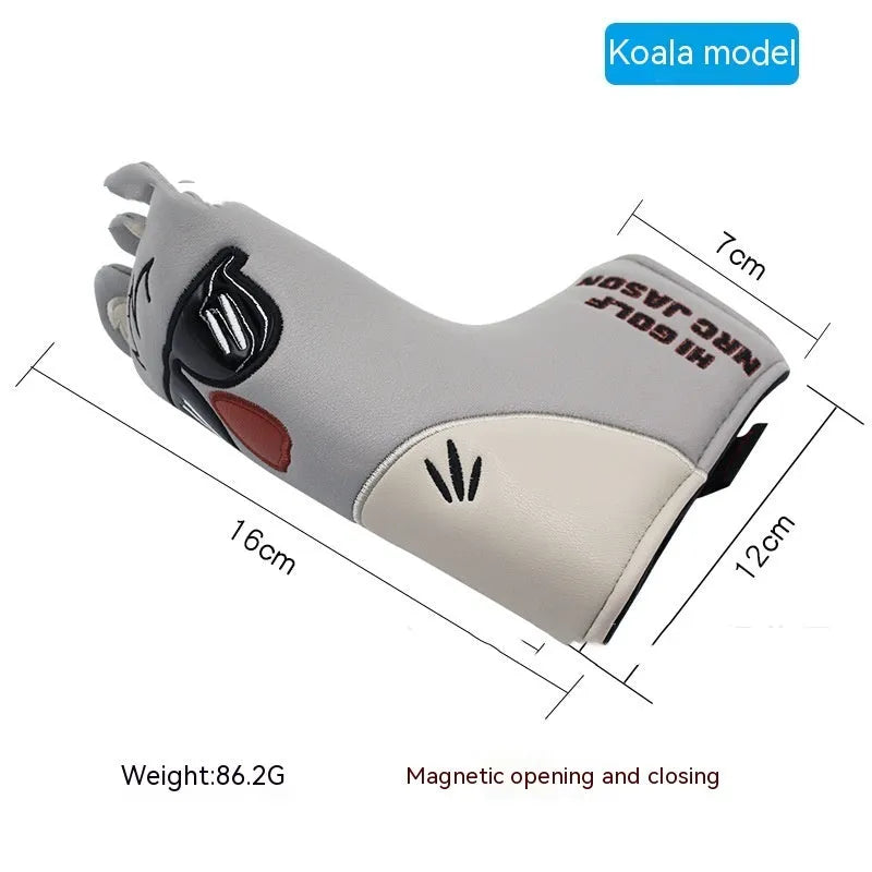 Colourful golf putter sleeve for straight bars with novelty designs and waterproof PU construction