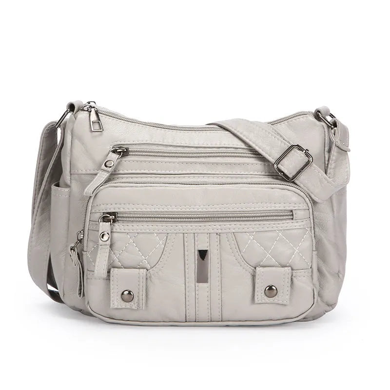 New washed PU shoulder messenger bag in horizontal square shape with three-dimensional pocket, 26x19x8cm