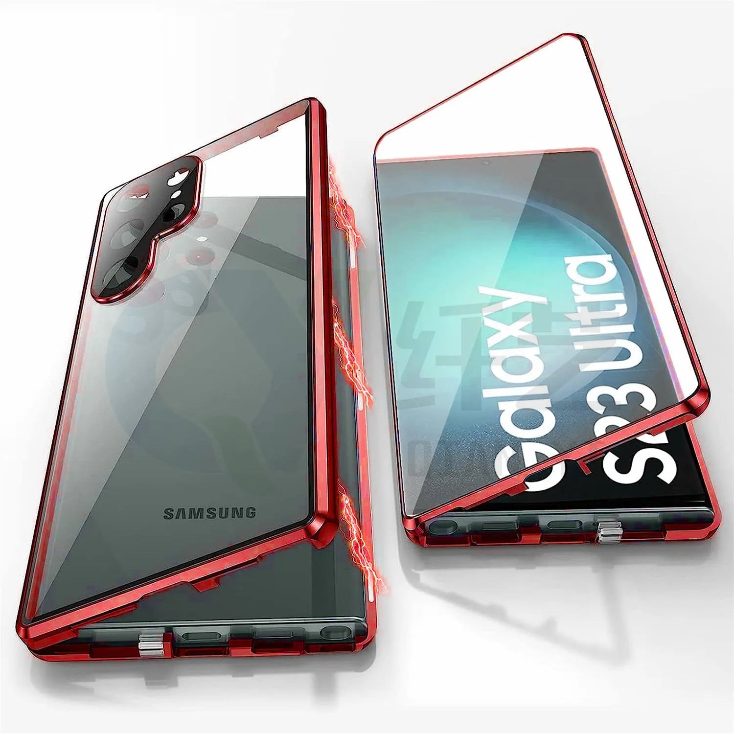 Metal magnetic phone case with peep-proof mirror for Samsung S24 Ultra in black colour.