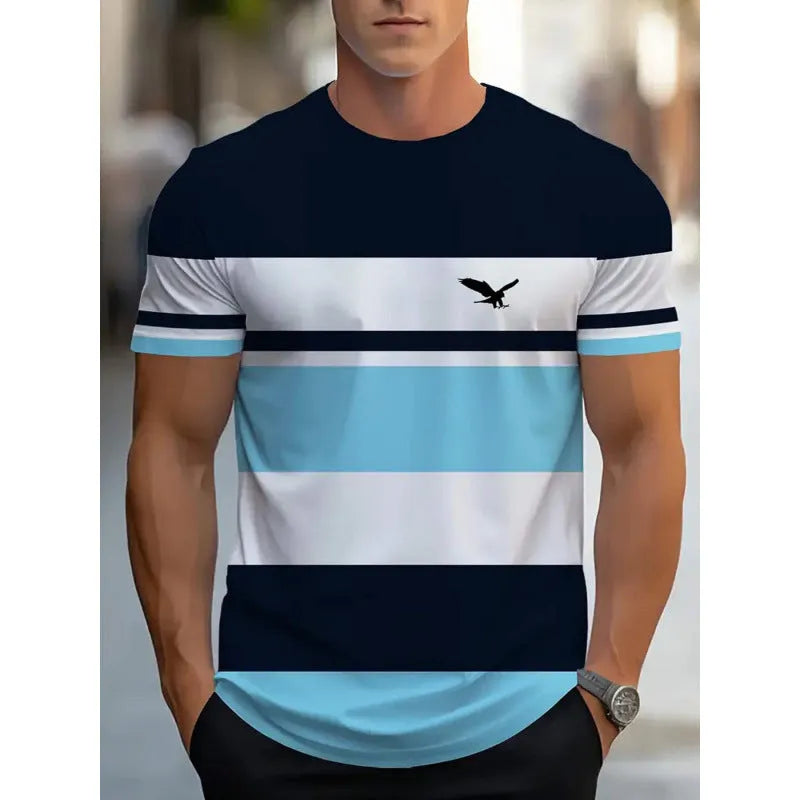 Men's loose fit short-sleeved T-shirt with digital 3D printed stripes pattern