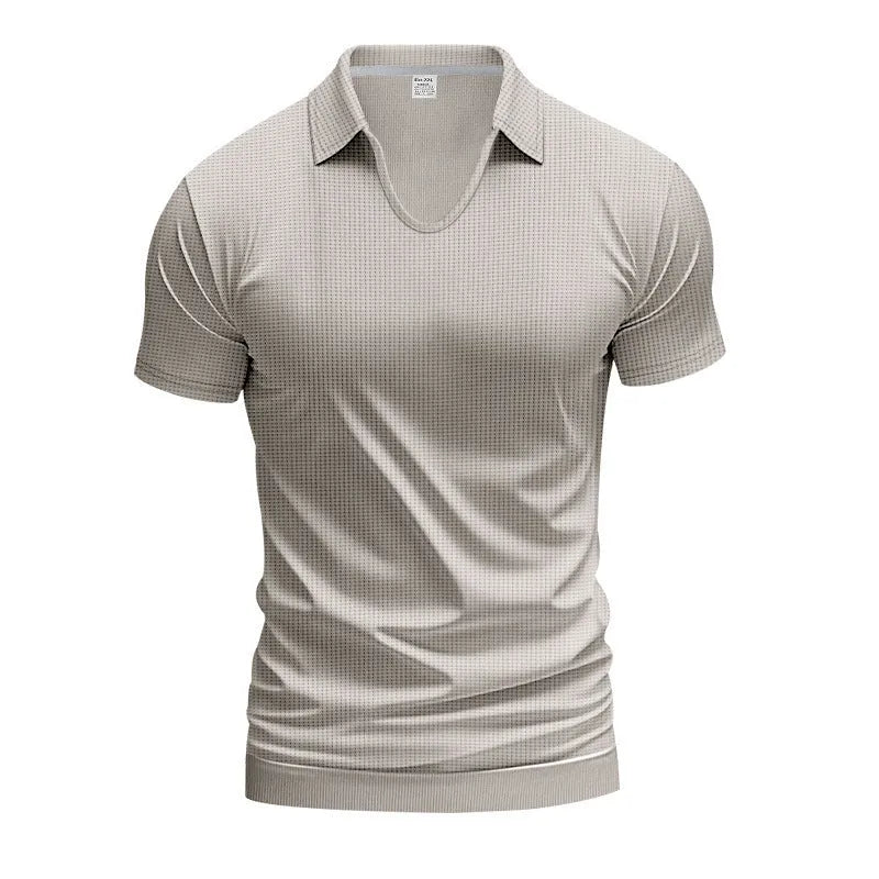 Men's loose fit V-neck short sleeve t-shirt in cotton blend fabric shown in multiple colour options