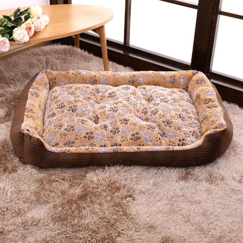 Soft plush dog bed with raised edges in beige colour showing sofa-style design for small pets