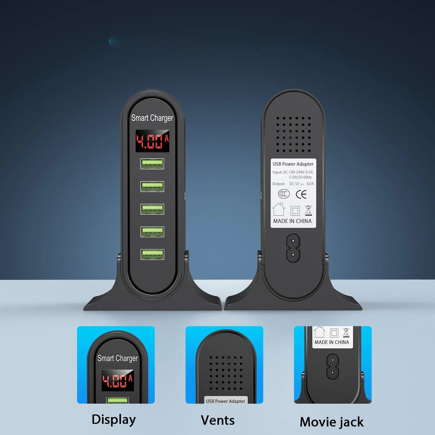 Smart LED digital display USB wall charger in black and white colour options