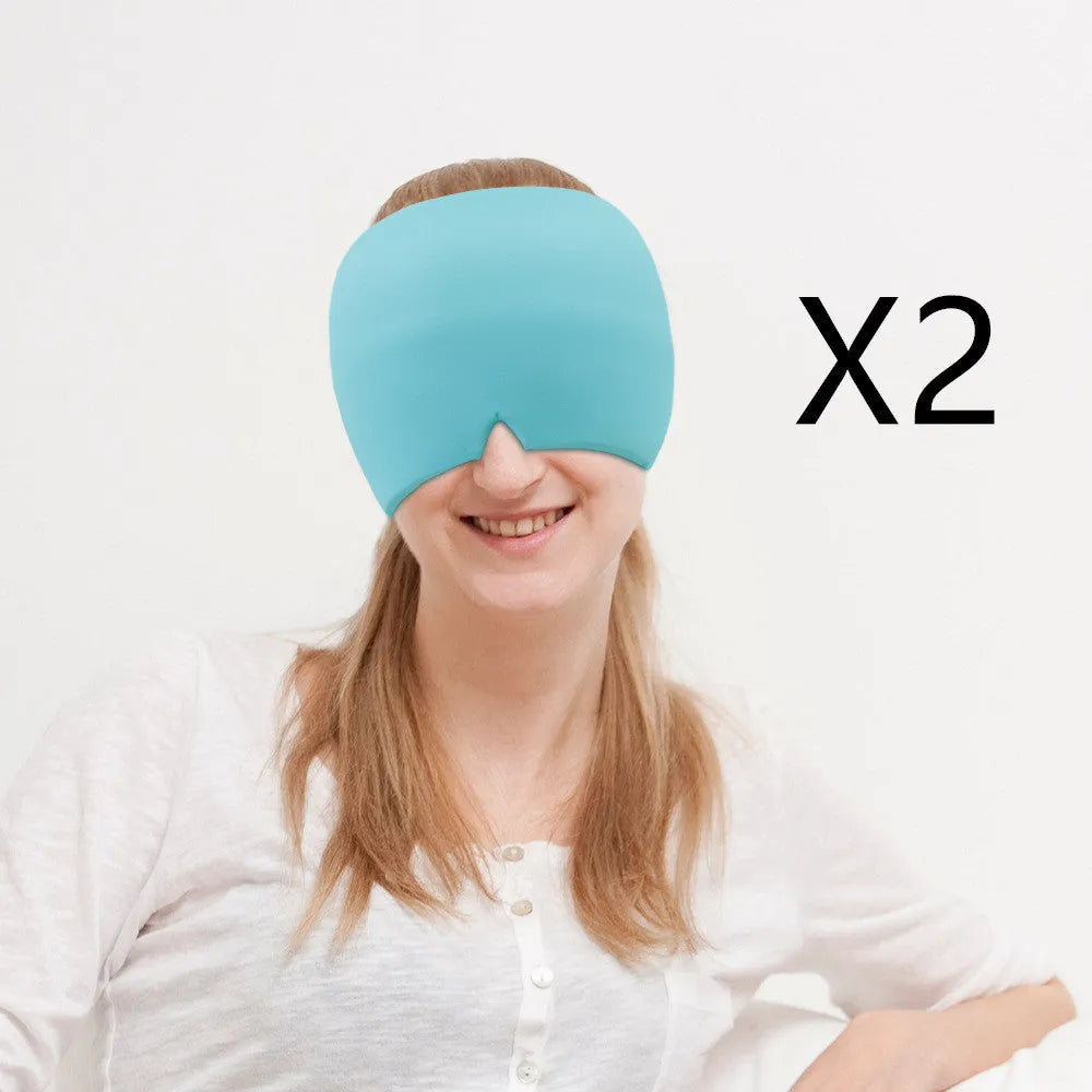 Black elastic gel cold compress eye mask for headache relief with measurements