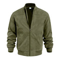 Men's casual retro long sleeve cardigan jacket in army green colour made from suede fabric with round hem