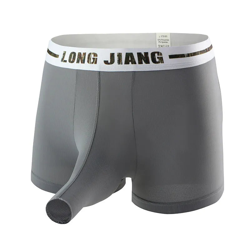 Men's ice silk trunk boxers in multiple colours showing mid-waist design and solid pattern