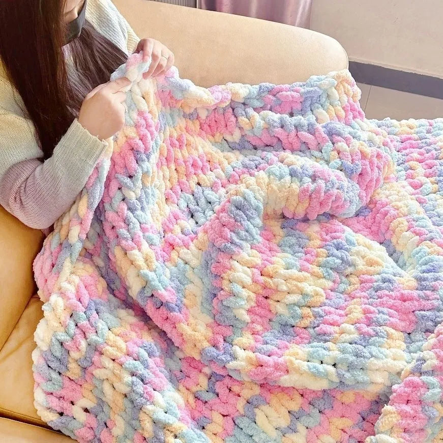 Chenille knitted braided gravity blanket in modern simplicity style showing textured surface