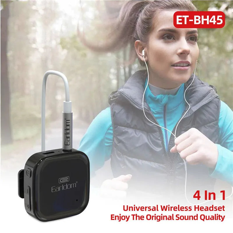 Black Bluetooth audio receiver with lavalier headset for wireless running headphones