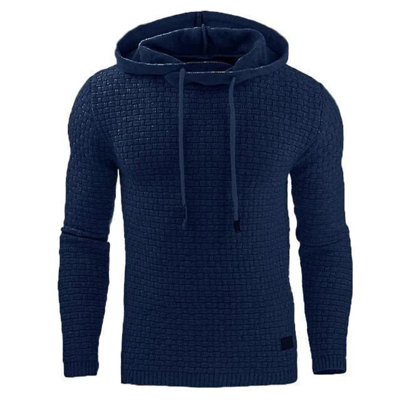 Men's hooded sweatshirt in a cotton-polyester blend available in multiple colours on a size chart