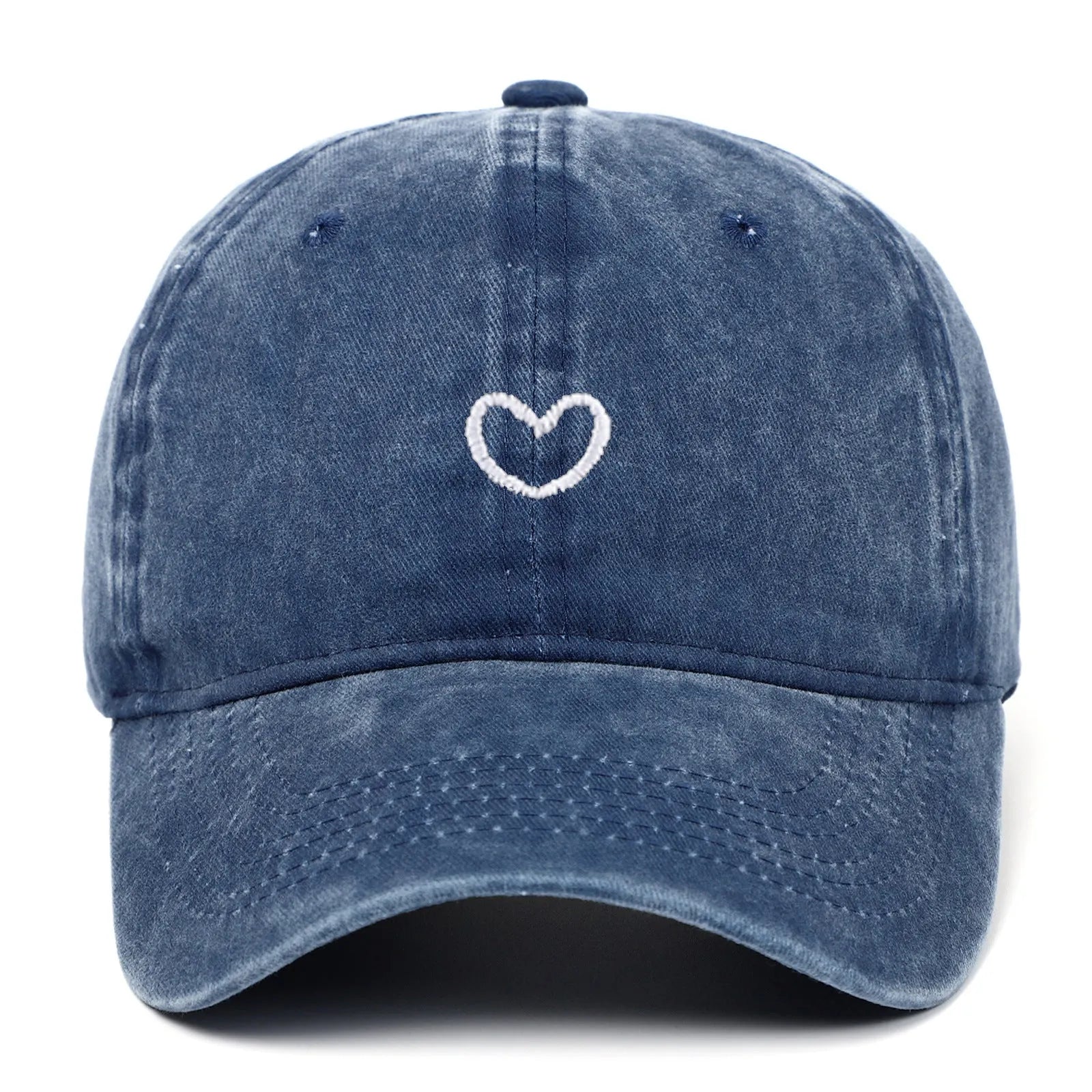Cotton baseball cap with embroidered red love heart on front, shown in grey.