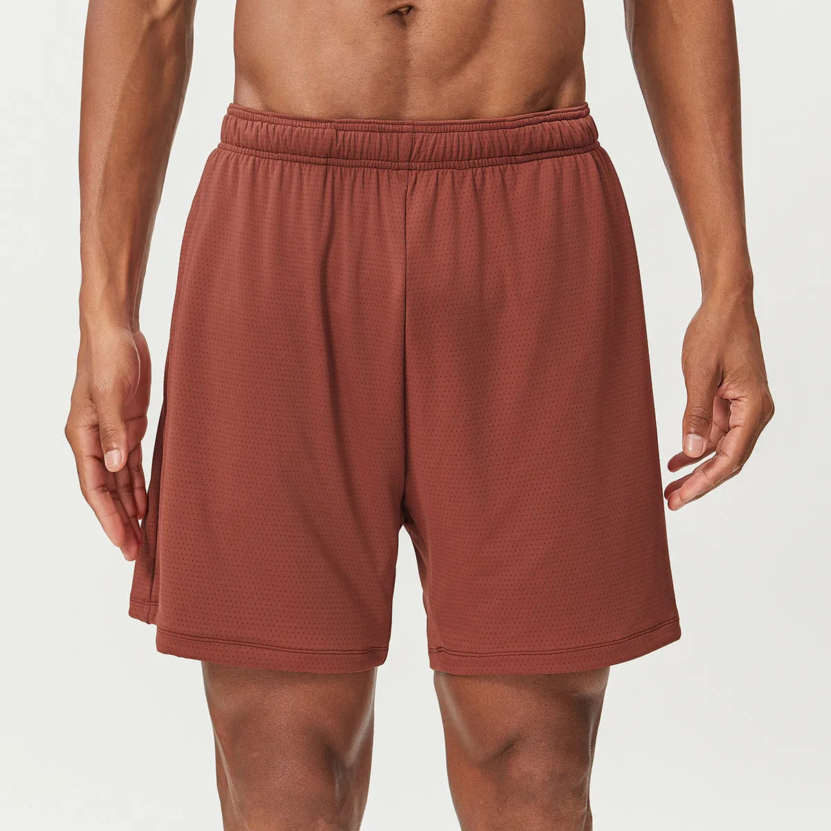Men's double-layer running shorts in sky green colour with quick-dry fabric and moisture-wicking lining
