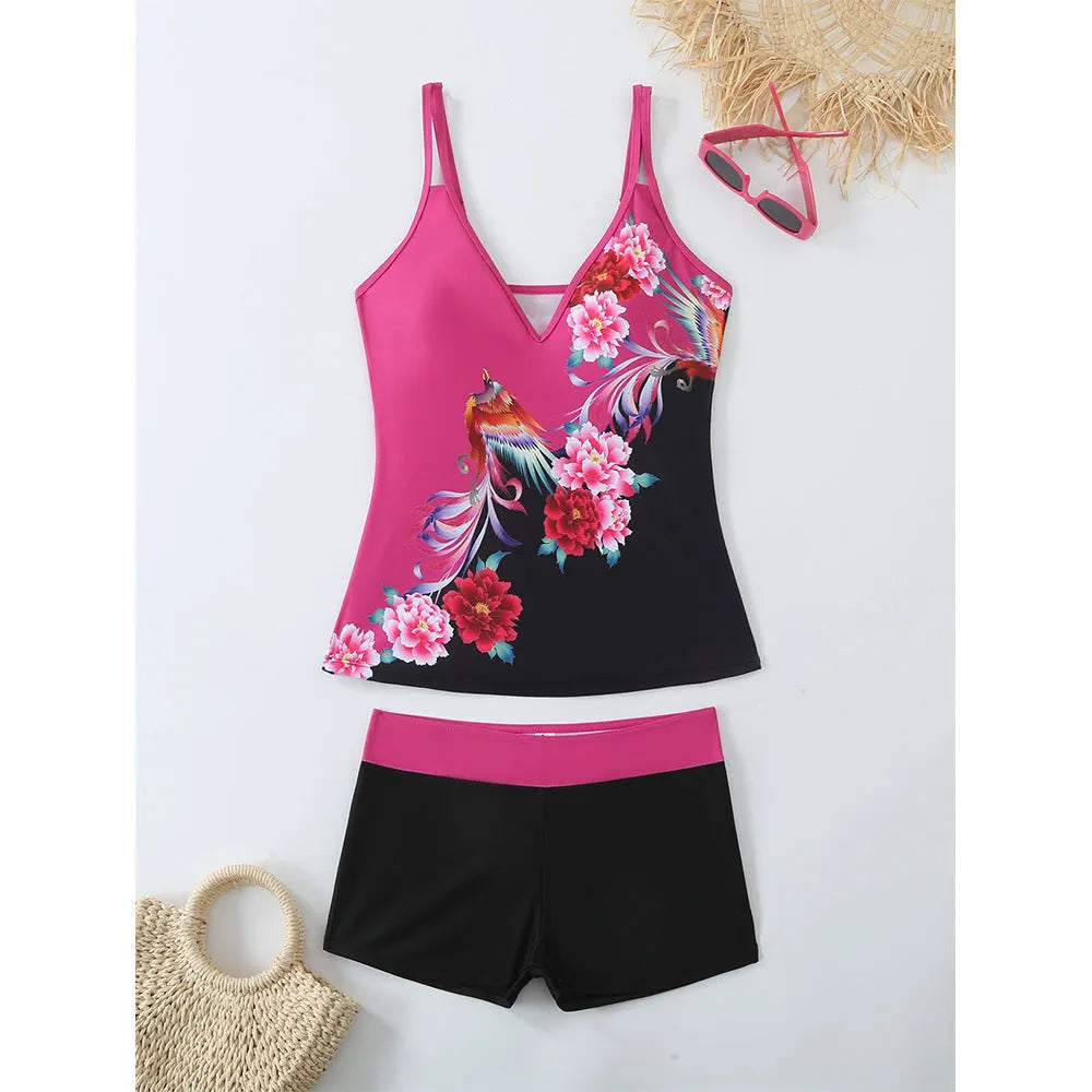 Women's black plus size brief swimsuit and swimming trunks set with a cotton lining.