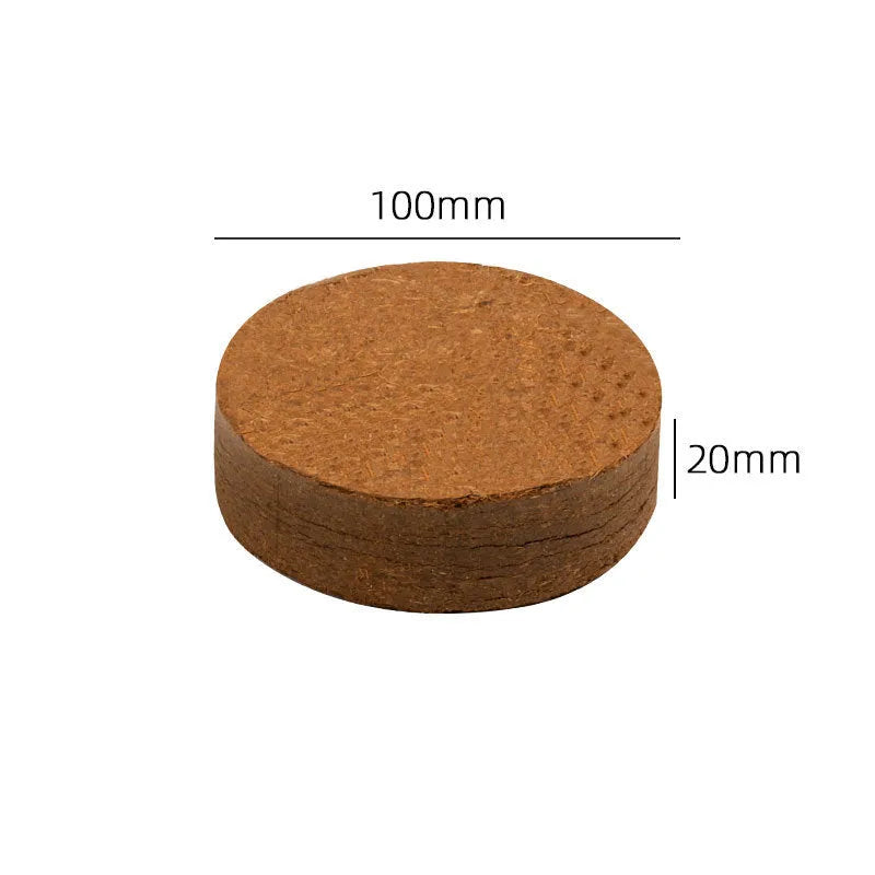 Compressed nutrient soil blocks for vegetable planting with various size specifications displayed