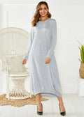 Black knitted lantern dress with loose fit sleeves and lace-up front detail on a mannequin.