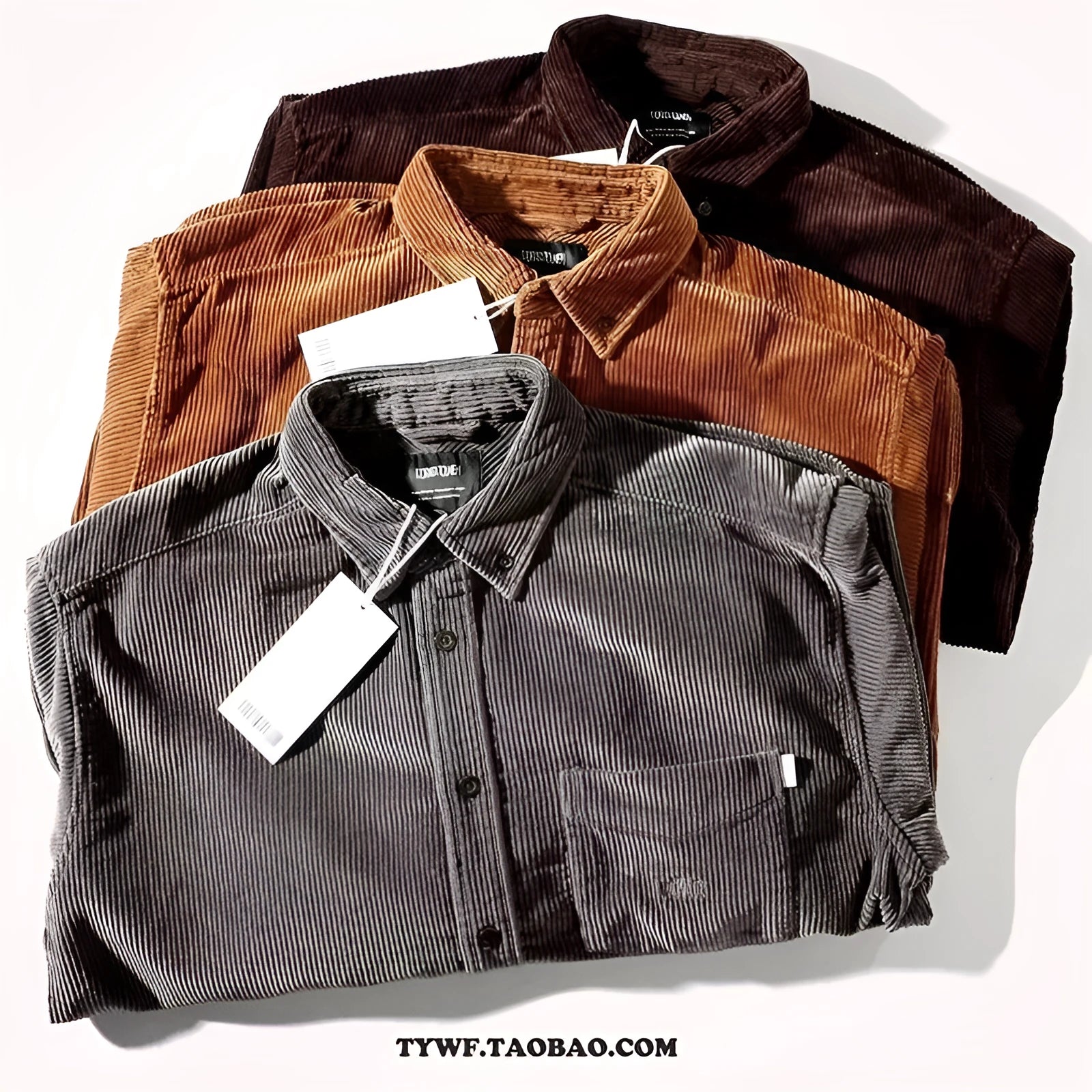 Men's caramel corduroy loose fit cardigan shirt with long sleeves Hong Kong style