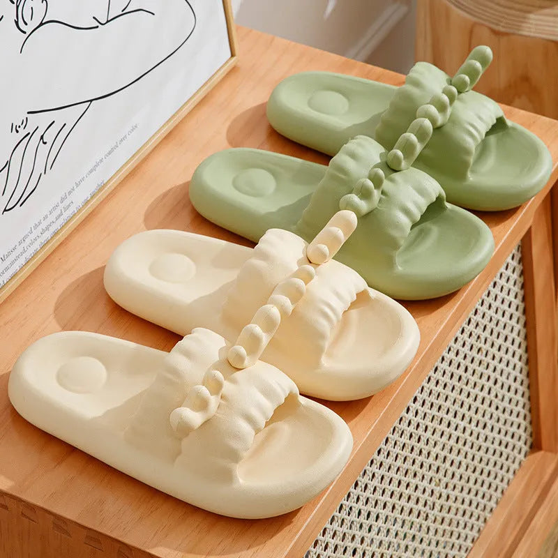 Deer horn patterned EVA flip flop slippers with hollow-out design in light yellow colour