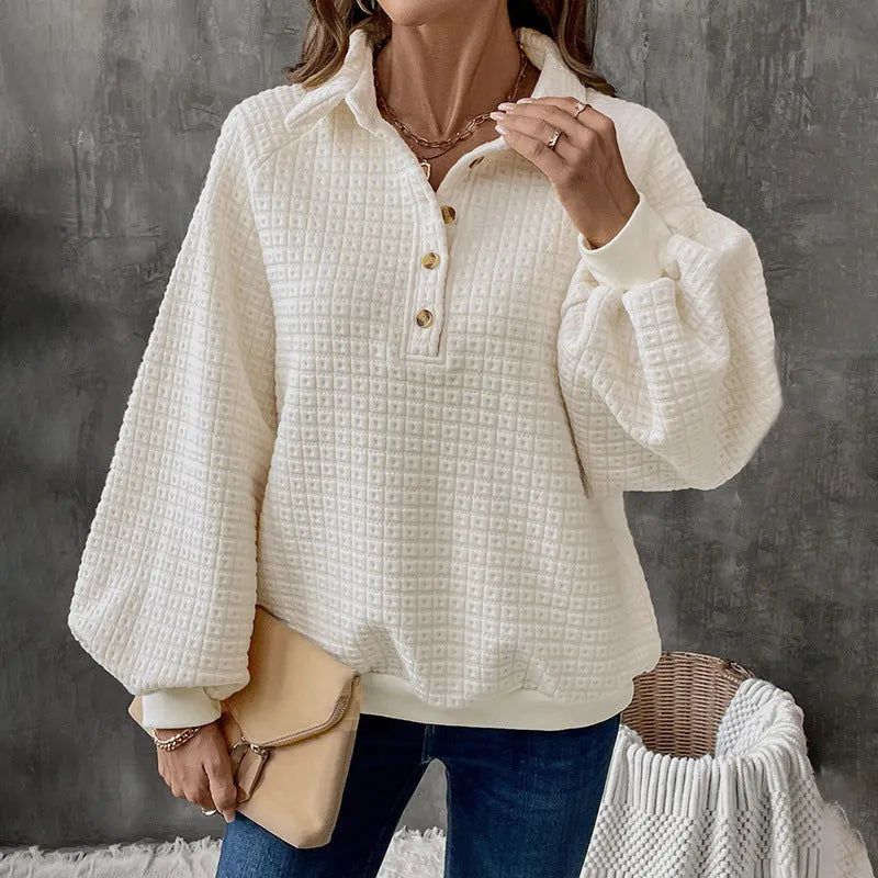 Women's polo collar thickened sweater in solid colour with long sleeves