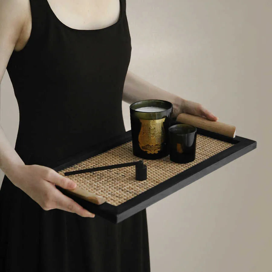 Pine wood dining tray with compartmentalised elegant house design, shown in small and large size options.
