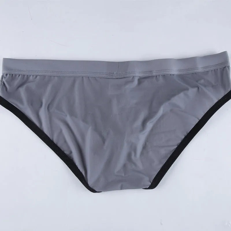 Men's thin ice silk bazooka briefs in multiple colours on a mid waist model.