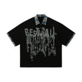 Men's cotton streetwear top with asymmetric lapel graffiti printing in loose fit