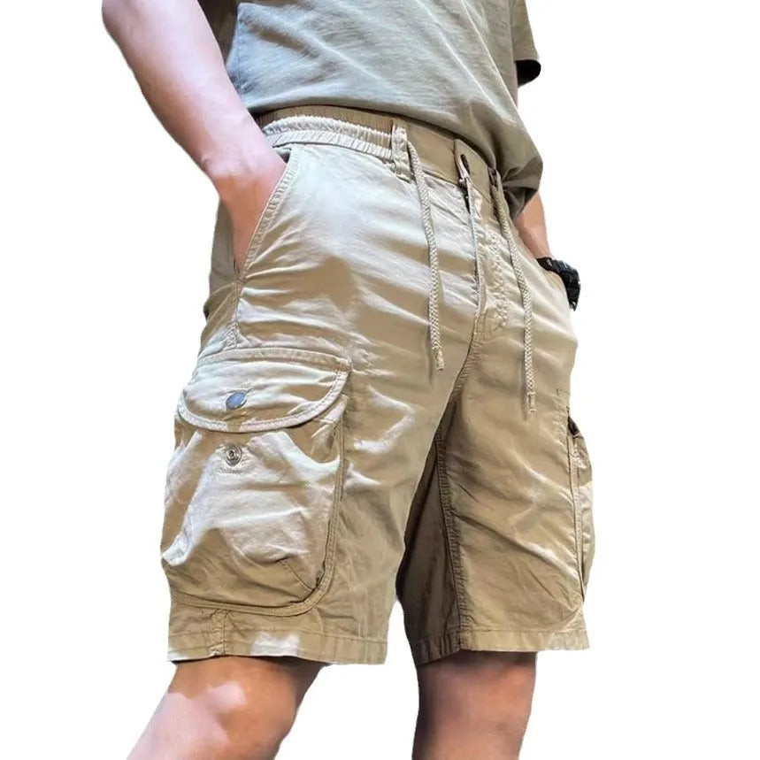 Loose straight Korean-style overalls pants with multiple pockets in black, grey, green, or khaki colours