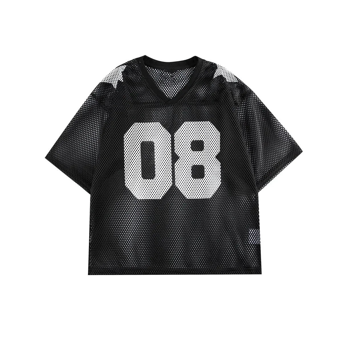 Black and navy blue half sleeve shirt with letter pattern in loose pullover style