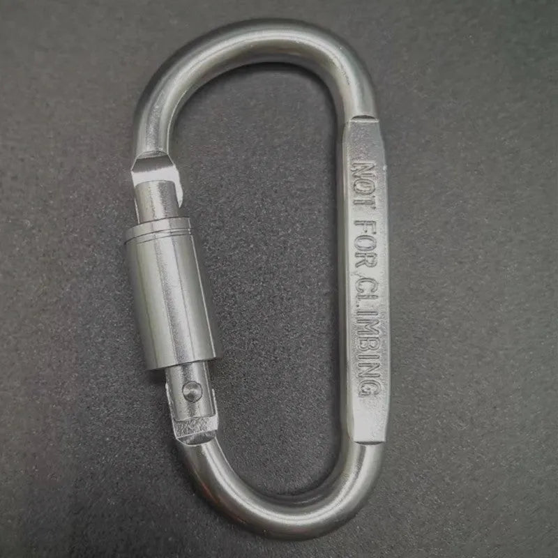 D-type aluminium carabiner with lock mechanism in bright colours measuring 8cm